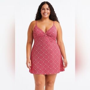 Lands END Women's Swim Dress One Piece Underwire Bra Pink Size 10 Thin Straps